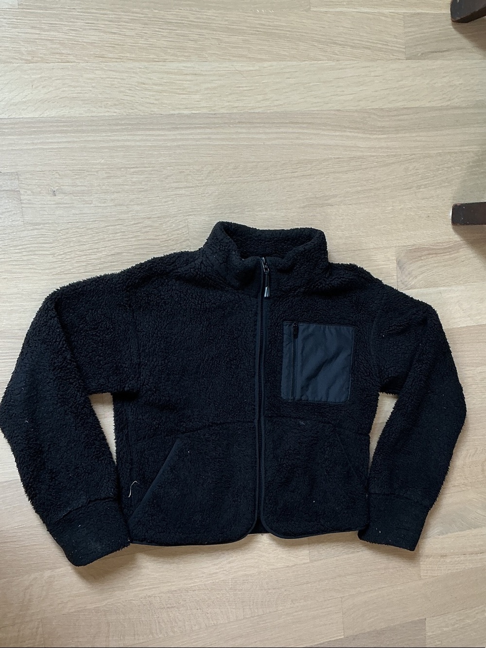 Athleta Kids Black Sherpa Puffer Jacket with Chest Pocket
